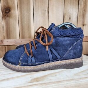 Born Temple II Ankle Boots Womens 7.5 Blue Suede Lace Up Booties Casual Comfort